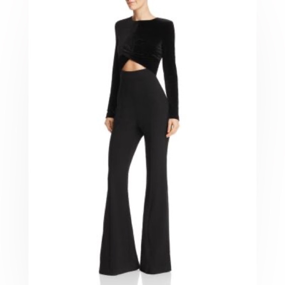 Black Halo Black Flare Jumpsuit with Waist Cut-Out